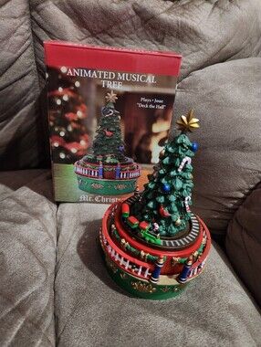 Mr Christmas Animated Musical Tree Music Box Train Plays Deck The Halls Works